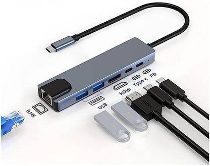 RuhZa USB C Hub Ethernet Adapter,6 in 1 USB C to 4K HDMI with 1000M Ethernet, for MacBook Pro Air M1, iPad Pro, Chromebook, XPS, Nintendo Switch, Samsung USB LAN Card