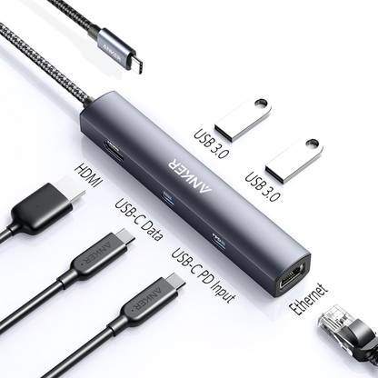 Anker 6-in-1 USB C Hub with 65W Power Delivery for MacBook and Other Compatible Device 1 Gbps Ethernet USB Hub