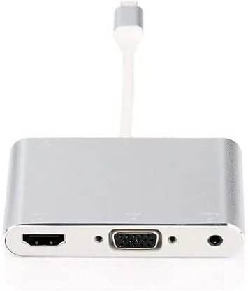 VOOCME Lightning to HDMI VGA Audio Multiport Adapter for Iphone7/7p/6/6s/6p/ Ipad Mini/Pro/Air iPod, Aluminium (Sliver) Laptop Accessory