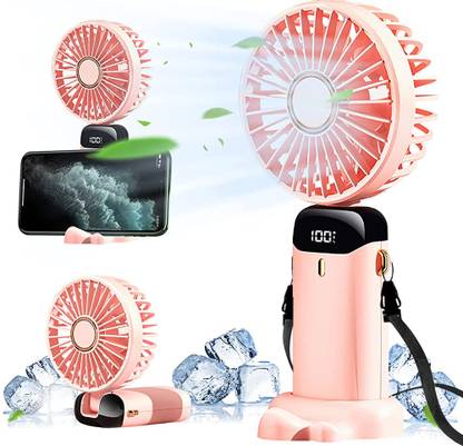 Verilux Mini Fan, Portable Fan with USB Charging, Hand & Desk Fan, 5 Speeds Fan Built-in 3000mAh Battery, Foldable 90°, LED Battery Level Display (Pink) USB Fan