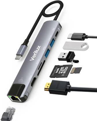Verilux 7-In-1 Type C Hub Rj45 Support Usb Hub Pd 87w Usb 3.0 Hub Usb Hub For Macbook USB 3.0,USB 2.0 USB C Hub for More Type-C Enabled Device USB Hub