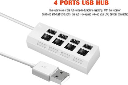 ZOKMOB 4 Port Hi-Speed USB Hub with Power Switch USB Hub for Laptop with Individual Power Switches High Speed Extension Hub USB Hub, Laptop Accessory, USB Charger, HDMI Connector