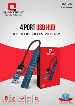 Quantron QUH-240 High Speed USB Port Extender for Macbook, Window Laptops & PC's Type C & A USB Hub