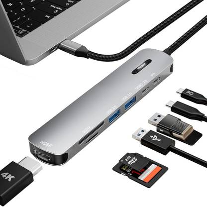 Verilux 7-In-1 Usb C Hub 4k Hdmi Output Docking Station 100w Usb Hub For Laptop Usb Port USB C HUB 7 in 1 Type C HDMI Adapter Type C Hub Card Reader, USB Hub