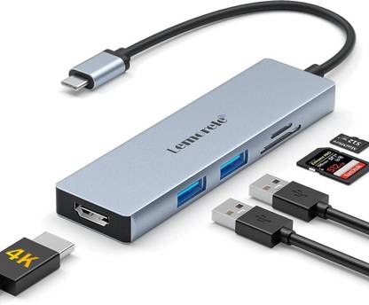 Lemorele USB C Hub HDMI 4K-5 in 1,Space Aluminum USB C Hub Adapter with 2 USB SD/TF TC18L HDMI Connector