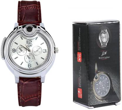 Huayue ™Gas Watch Lighter Brown Cigarette Lighters Cool Unique Cigar Lighter Watch Men Cigarette Quartz with USB Men Windproof Rechargeable Gas Butane Cigarette Lighter