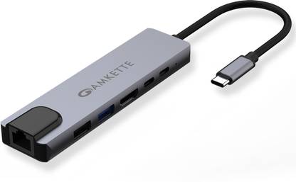 AMKETTE Type-C Travel Dock with USB-C to 100 Mbps Ethernet, 4K HDMI and 100W PD Charging 6 in 1 USB Hub