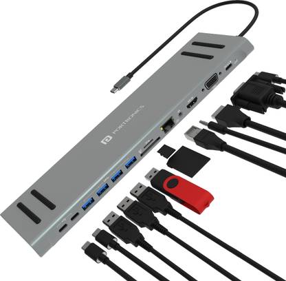 Portronics Mport 13C 13 in 1 Type C USB Hub with 4K HDMI Port, 4XUSB 3.0 Port, 3XType C Port, Ethernet Port, VGA Port USB हब