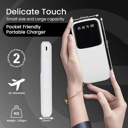 Lipzie PowerBank 11000mAh (3.1A) Fast Charging with Display Inbuilt Cables (Type C, Lightning, Micro, USB), Portable Power Bank for Phones, USB Charger