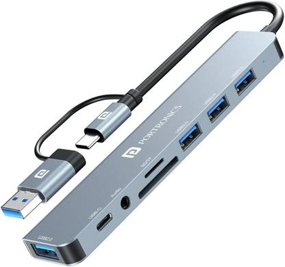 Portronics Mport 8 Plus Dual Hub (Type C & USB, 8-in-1) with AUX, PD, USB, SD Card Reader POR-3044 USB Hub