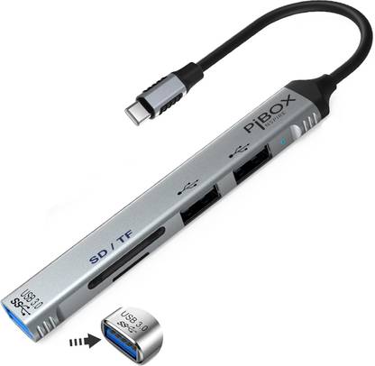 pibox india USB C to USB A/SD/TF- 5 Port Hub, USB-C to USB Hub 3.0 | 5in1 Hub-Type C | USB-C to USB Hub 3.0, USB 2.0, SD/TF reader
