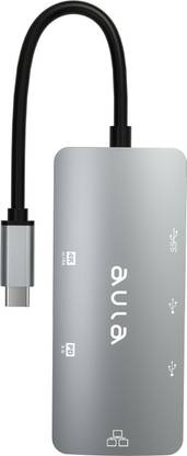 Aula Type C 6-in-1 Hub with HDMI 4K 30Hz,PD 3.0 80W,SD/TF Cardslot,1000M LAN,2 USB2.0 UC-910 HDMI Connector, USB Hub, USB LAN Card