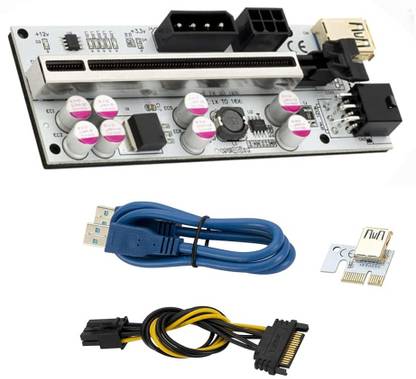 All mobile solution PCI Riser VER010-X,PCIE 1X to16X PCI-E Riser Card,8 Capacitor Graphics Card PCI Express Extender LED Display, for ETH/ BTC/ Mining Miner(PCI-0273) Expansion Card