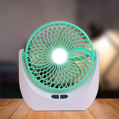 PLERIZA Powerful Rechargeable Table Fan with LED Light, Table Fan for Home, Table Fans, Table Fan for Office Desk, USB Fan
