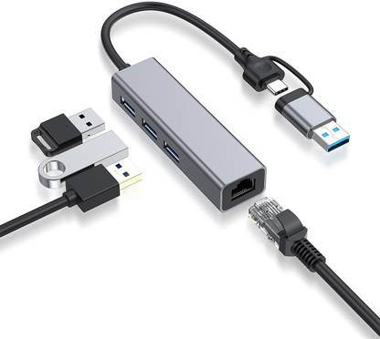 Verilux Type C/USB Ethernet Adapter USB A/USB C Hub 4 in 1 USB C to USB Hub with USB Adapter, USB C to 100M USB Hub