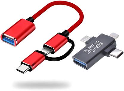 Foxne Point 2 in 1 OTG Adapter Micro USB+USB Type C to USB Female Connector, 3 in 1 OTG Adapter Micro USB Type C to USB Female Connector, OTG Pen USB Hub, Card Reader