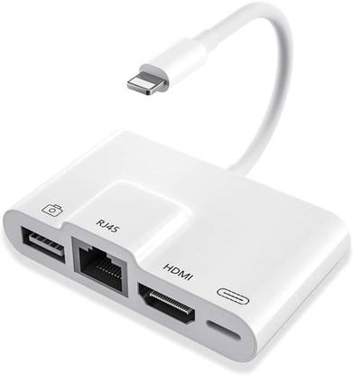 VOOCME Lighning to RJ45 Ethernet OTG Digital AV Adapter, 4 in 1 HDMI LAN Wired Network USB OTG Hub HDMI Connector