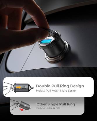 HumBiG ™ T-061 38W Mini 2-Port Ring-Pull Type C Fast USB Car Charger 38W Mini Stealth USB Car Charger, Phone Charger,Tablet Charger, Android, iPhone & Windows Charger USB Charger