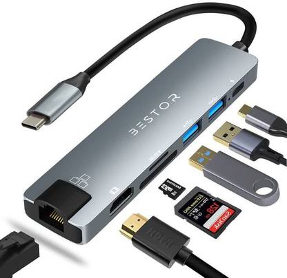 Bestor 7-in-1 USB-C Hub Multiport Adapter with HDMI, 87W PD, 100Mbps Ethernet SD/TF Cards Reader, 2 USB 3.0 Ports USB Hub