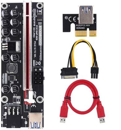 REC Trade PCIE Riser Express Card V011 Pro,Dual-6pin Cable with Led Graphics Extension PCI-E Riser Adapter,with USB 3.0 Cable for Bitcoin, Lite Coin Mining(0254) Expansion Card