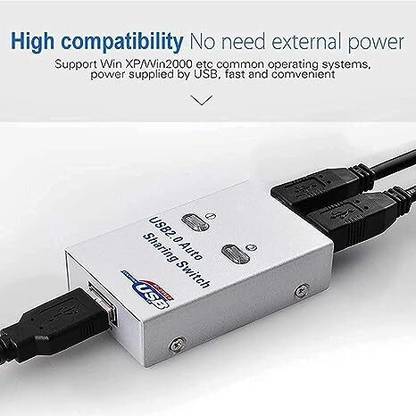 RuhZa USB 2.0 Sharing Switch, 2 Ports Auto Printer Sharing Switch Hub Box, Auto Printer Scanner External for Printer Scanner PC Computer Peripherals Laptop Accessory