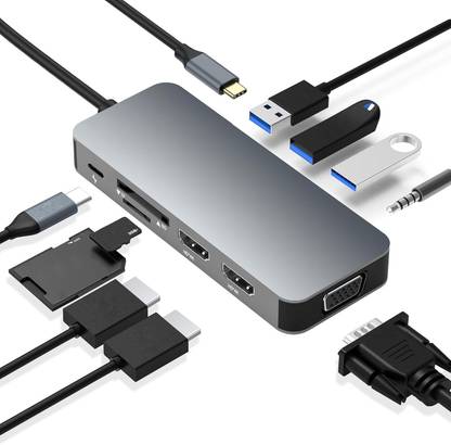 KYKHT 4K HDMI 10 in 1 For Laptop & MacBook, VGA 1920 X 1080P 60 Hz USB Ports, 3.5 mm Audio, PD Charger, SD/TF Card Reader USB Hub HDMI Connector