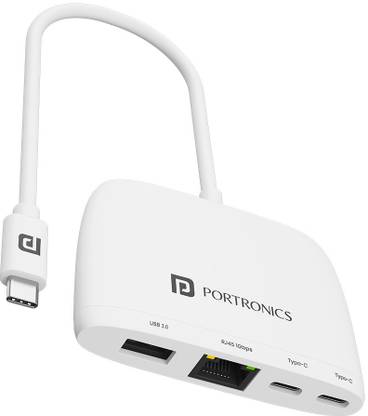 Portronics Mport 41 Type C to 1000 Mbps Ethernet RJ45 LAN Internet, Type-C Data, USB 3.0 POR-2388 USB Hub