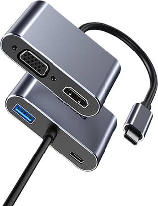 DooBuy USB C to HDMI VGA Adapter for Dual Monitor,4in1 USB C Hub with 4K HDMI,1080P VGA USB 3.0 5Gbps, 100W PD, Laptop Docking Station Compatible for MacBook Air/Pro HDMI Connector