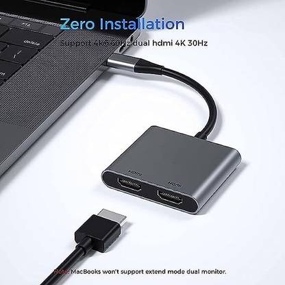 RuhZa USB C to Dual HDMI Adapter, Dual Monitors Adapter 4K X 2K@60hz with 1080P 720P Compatible with Thunderbolt3 Ports for MacBook HDMI Connector