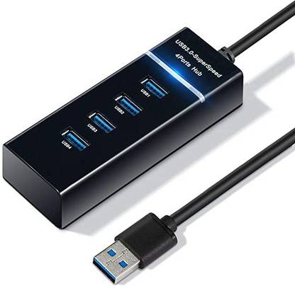 RAREGEAR High Speed 4 Port 3.0 USB Hub (Black) 3.0 4 Port USB Hub 3.0 Adapter Cable & 5Gbps Speed Laptop PC Computers with Led USB Hub