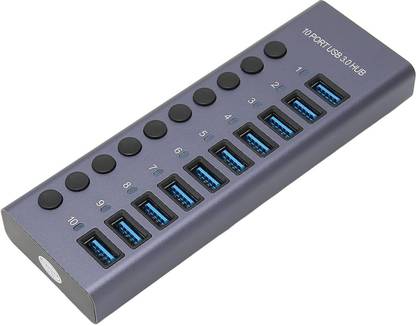 microware Powered USB Hub 10 Ports 48W USB 3.0 Data Hub USB Hub 3.0 Splitter for Laptop, PC, Computer, Mobile HDD, Flash Drive and More USB Hub