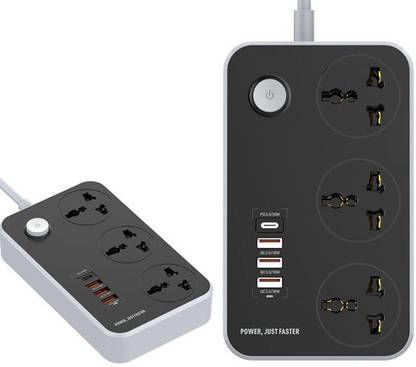 FKU Multi Port Extension With Usb Port 2500W Power Strip Extension Type C Usb Ports | 3 Power Sockets USB Hub