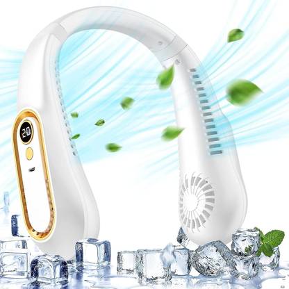 YOZO Mini Hand Free Portable Neckband Fan USB Rechargeable Lazy Neck Hanging Fan Bladeless Fan Cooling Fan 3 Speeds Adjustment Air Outlet Headphone Design USB Fan, Rechargeable Fan