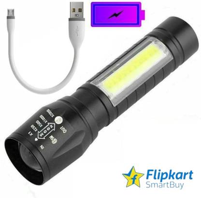 Flipkart SmartBuy Led Flashlight Rechargeable USB Mini Torch Light, Ultra Bright Small Flash Light Handheld Pocket Compact Portable Tiny Lamp COB Side High Powered Tactical Travel Led Light