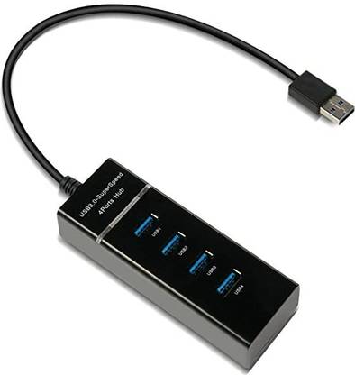 RAREGEAR High Speed 4 Port 3.0 USB Hub (Black) 3.0 4 Port USB Hub 3.0 Adapter Cable with 5Gbps Speed, Laptop, PC Computers USB Hub