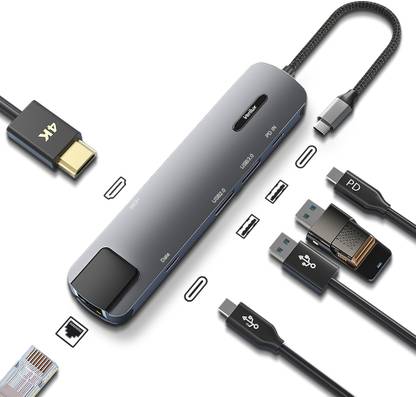 Verilux USB C Hub with Ethernet 6 in 1 USB Type C Hub with 4K HDMI Converter, PD 100W Laptop with USB Hub 3.0 and 2.0 USB Hub