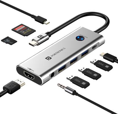 Portronics Mport One USB C Hub (9-in-1), HDMI, PD, USB 3.0/2.0, SD/microSD, HDMI Switch USB Hub