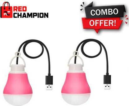 Red Champion USB LED Light Bulb 5 W Emergency Power Bank With Computer,Laptop Pack of - 2 USB LED Light Bulb 5 W Emergency Power Bank Connected With Computer,Laptop USB Cable