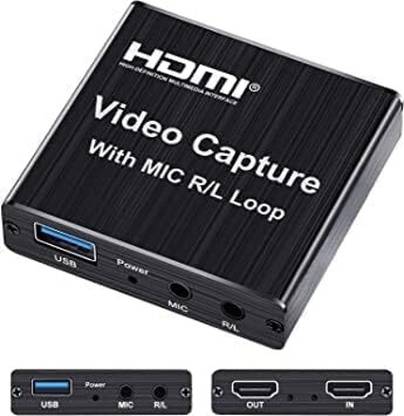 RuhZa HDMI Video Capture with MIC R/L Loop Out USB 2.0 Video Capture Card Phone Game Recording Box Compatible with Live Stream Mic Input HDMI Connector