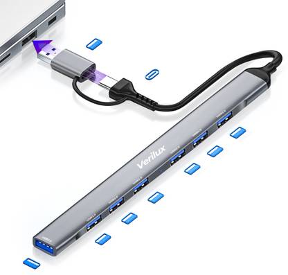 Verilux USB Hub 7 in 1 High Speed USB 3.0 Hub Multiport USB Hub Support Charging &Data Splitter USB Hub USB Port Extension Hub for PC, Laptop, Phone, Mouse, Keyboard USB Hub