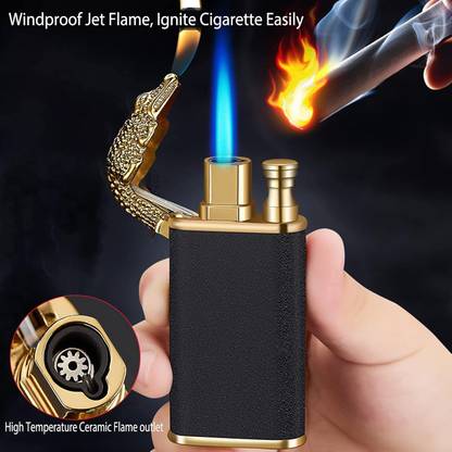 YWQ ™Croc Torch Lighter, Cool Dual Jet Flame Butane Lighter, Jet Flame Butane Lighter, Refillable Butane Lighter for Outdoor Indoor Pocket Lighter