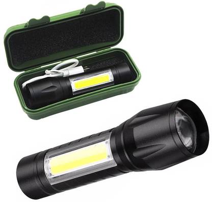 MOOZMOB Rechargeable Mini Torch Light Super Brightness High Lumens Portable Hand Torch Light with COB Side Searchlight and Flashlight Feature Zoomable LED Torch Led Light