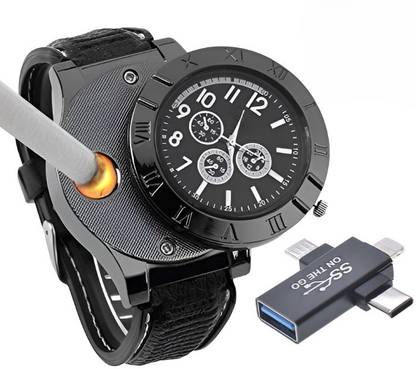 Foxne Point 4in1 USB OTG Adapter USB-A Female to Type C Micro Lightning Male Accessories Cigarette Lighter Watch, USB Rechargeable Sporty Wristwatch Stylish & OTG Cigarette Lighter