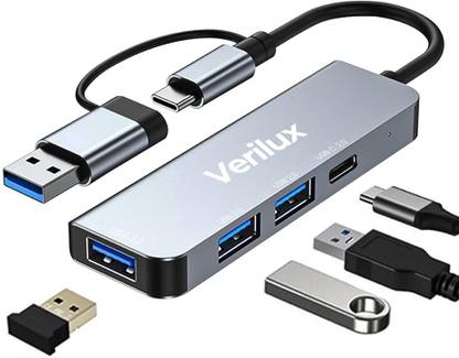 Verilux USB Hub USB C Hub 4-in-1 USB 3.0 Hub with 3 USB Ports & Type C 2.0 Data USB Hub Universal USB Hub USB C Hub for iPad, PC, Laptop, Flashdrive USB Hub