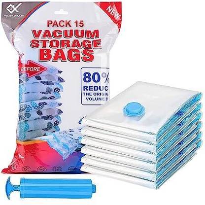 HOUSE OF QUIRK Space Saver Clothes Storage Travel Bag Reusable Bag (Pack of 15) Manual Vacuum Bag Sealer