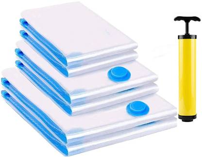 HOUSE OF QUIRK Vacuum Storage Reusable Ziplock Smart Saver Bags (Pack of 10) Manual Vacuum Bag Sealer