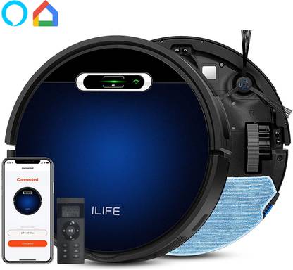 ILIFE B5 Max Dry & Wet Robotic Vacuum with Smart Gyro System, @2300Pa Strong Suction Robotic Floor Cleaner with 2 in 1 Mopping and Vacuum, Anti-Bacterial Cleaning (WiFi Connectivity, Google Assistant and Alexa)