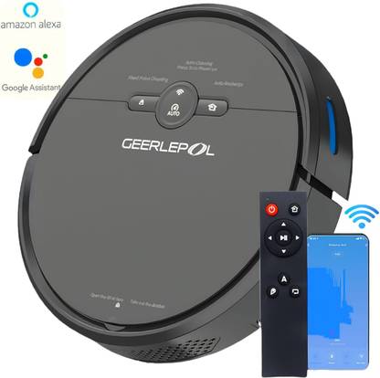 TriSpear Geerlepol Robot Vacuum Cleaner with Powerful Suction,Drop-sensing Technology Robotic Floor Cleaner with 2 in 1 Mopping and Vacuum, Reusable Dust Bag (WiFi Connectivity, Google Assistant and Alexa)
