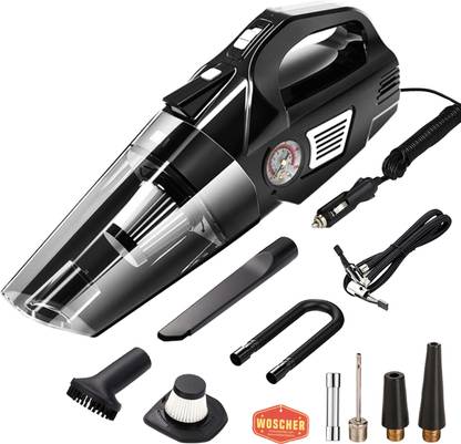 Woscher 578, 2in1 Portable Air Compressor Tyre Inflator with Car Vacuum Cleaner, DC12V High Power 5500PA Handheld Car Vacuum w/LED Light, 12FT Power Cord, for Wet/Dry Use, Tyre Inflator Car Vacuum Cleaner