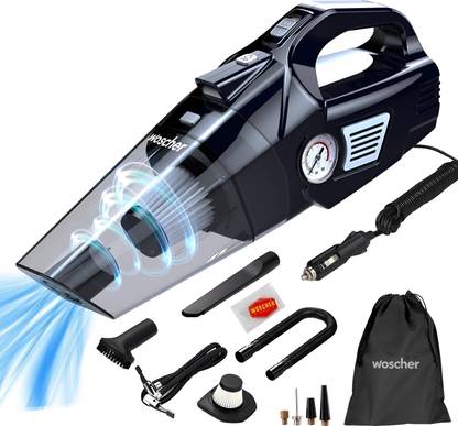 Woscher 578, 2in1 Portable Air Compressor Tyre Inflator with Car Vacuum Cleaner, DC12V High Power 5500PA Handheld Car Vacuum w/LED Light, 12FT Power Cord, for Wet/Dry Use, Tyre Inflator Car Vacuum Cleaner